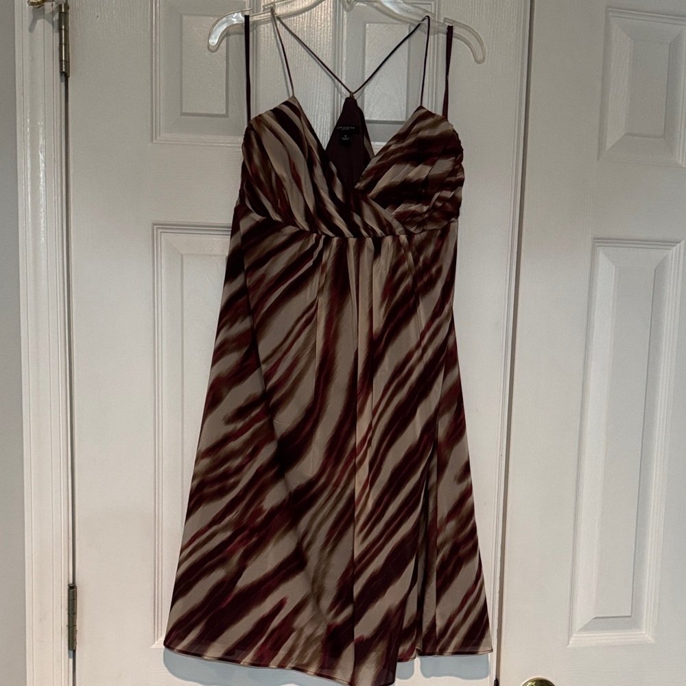 Ann Taylor Burgundy and Cream Swirl Mini Dress